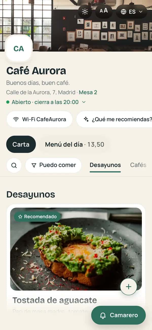 Carta de ejemplo con la estructura Tarjetas