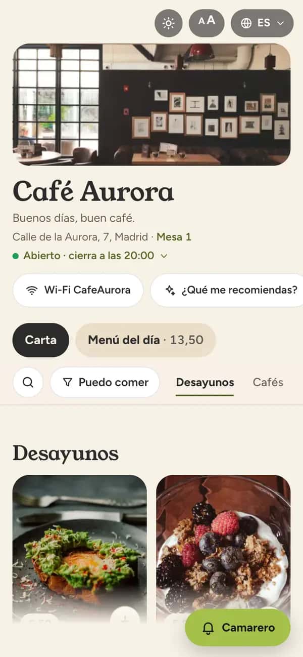 Carta de ejemplo con la estructura Brunch