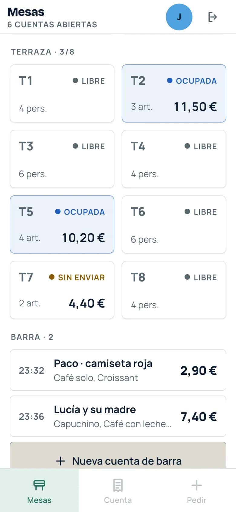 Comandero en el móvil: plano de mesas