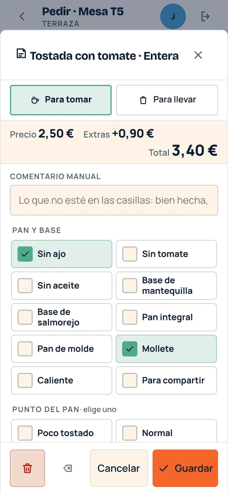 Comandero en el móvil: comentarios y extras de una línea