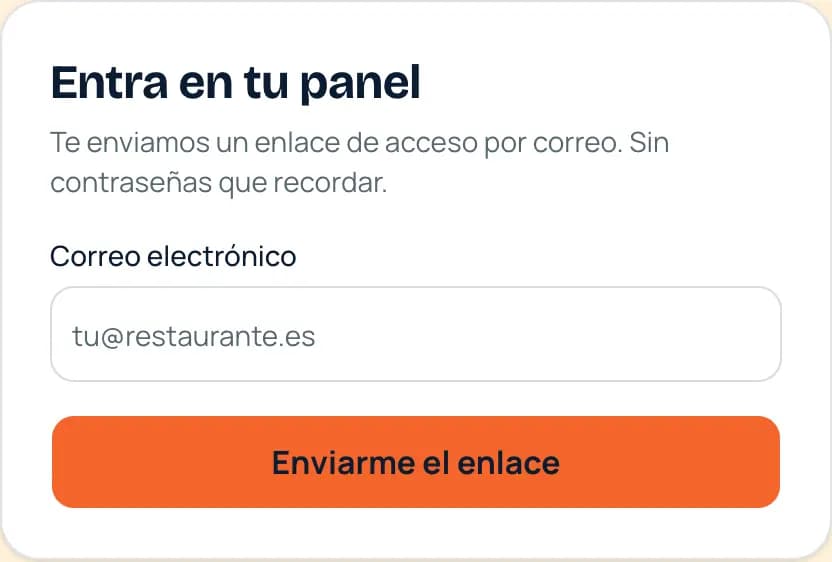 Página de acceso: escribe tu correo y pulsa «Enviarme el enlace»