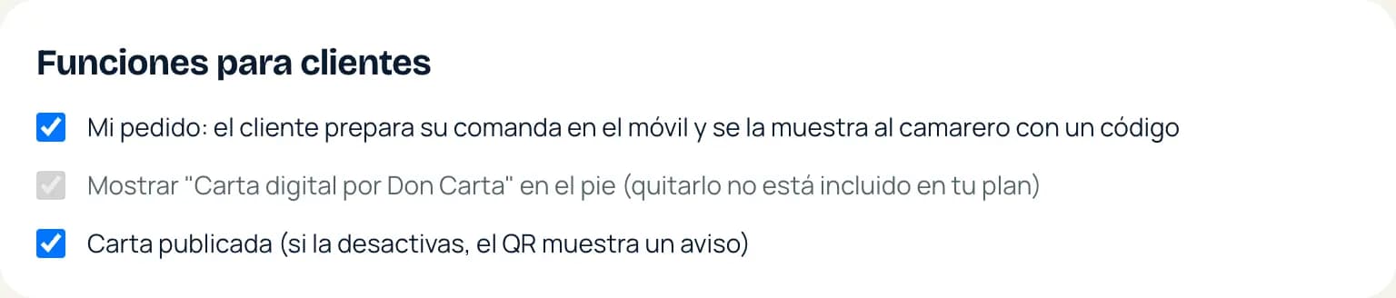 Funciones para clientes: la casilla «Carta publicada»