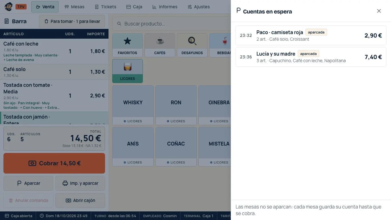 Cuentas de barra aparcadas con el nombre del cliente