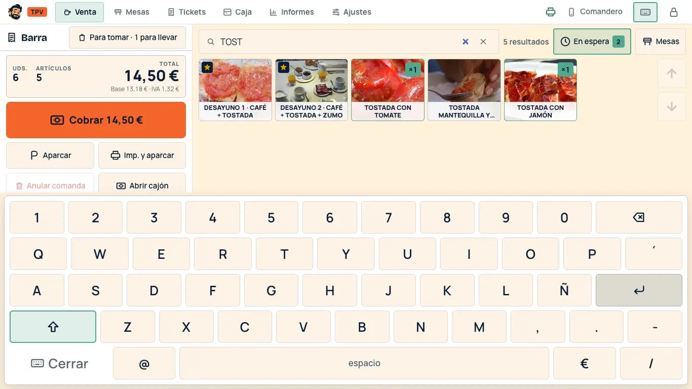 Buscador de productos con el teclado en pantalla