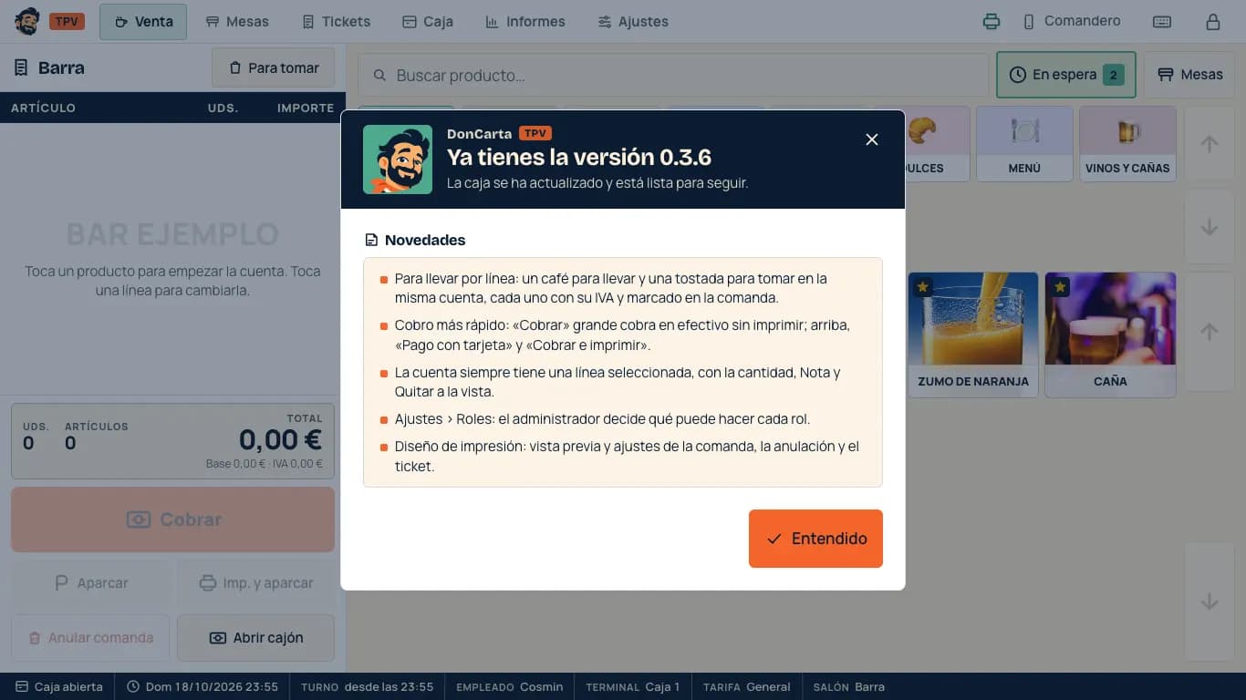 Tras actualizar, la caja enseña las novedades de la versión